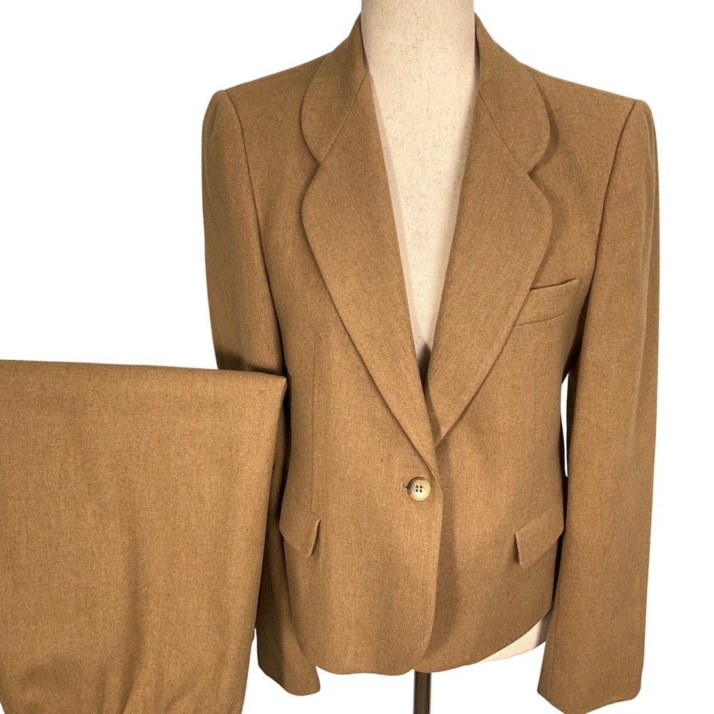Vintage Evan Picone Skirt Suit Women 10 Camel Tan Wool 70s Career ILGWU USA VTG‎